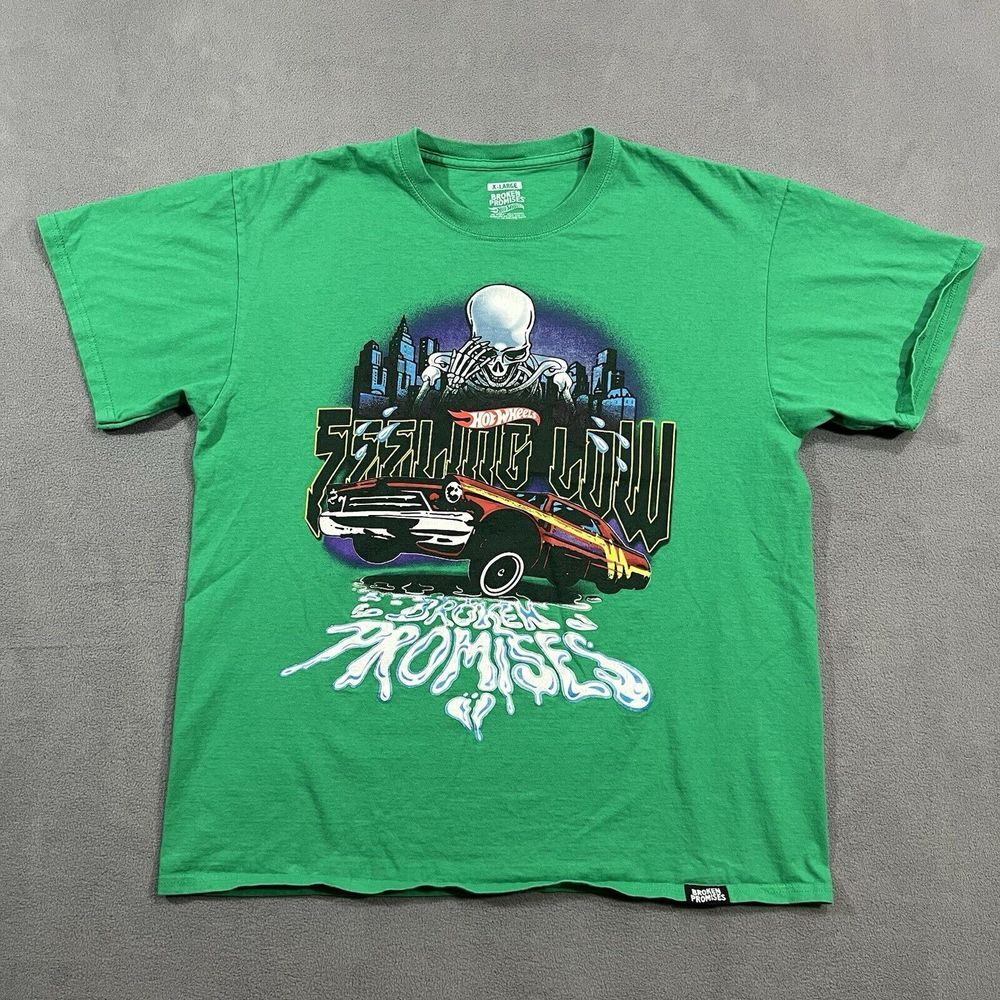 Broken Promises Hot Wheels Lowrider T Shirt Mens XL Green Feeling Low‎ Skeleton